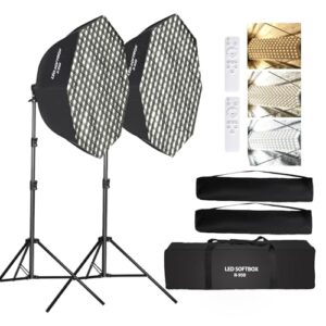 110W Octagonal Parabolic Softbox Lighting Kit, 37.4 “/95cm Soft Box with Honeycomb Grid/Remote Control/Stand for Studio Light, Video Recording, Portraits, Product Photography, Live Streaming