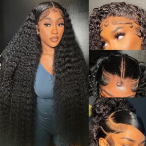 13×6 Deep Wave Lace Front Wigs Human Hair Curly Human Hair Wig 200% Density Wet And Wavy Water Wave HD Lace Front Wig Pre Plucked Frontal 26 Inch