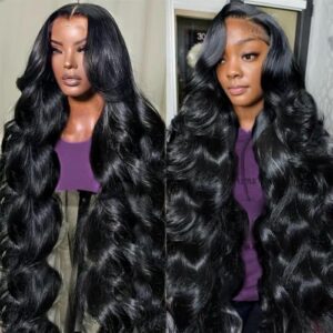 13×6 Lace Front Wigs Human Hair Pre Plucked 220% Density Body Wave HD Lace Front Wigs Human Hair with Baby Hair Natural Black Glueless Frontal Wig for Women 100% Brazilian Virgin Human Hair 28 Inch