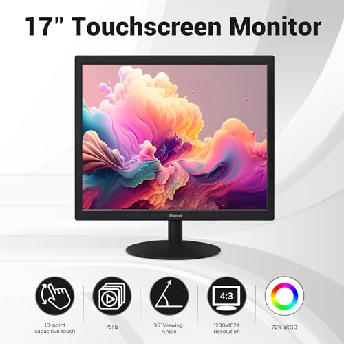17" Square 1280x1024 10-Point Multi Touch Screen Monitor with HDMI, VGA, Type B Ports, 75Hz, 5:4 Aspect Ratio, VESA Wall Mountable, PC Touch Monitor for PC POS Machine Windows - Image 3
