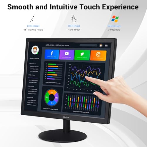 17" Square 1280x1024 10-Point Multi Touch Screen Monitor with HDMI, VGA, Type B Ports, 75Hz, 5:4 Aspect Ratio, VESA Wall Mountable, PC Touch Monitor for PC POS Machine Windows - Image 4