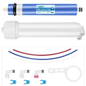 1812-75GPD Reverse Osmosis Membrane Kit with RO Membrane Housing,Wrench,1/4″ Quick-Connect Fittings,Check Valve and Water Pipe Replacement for Under Sink Home Drinking RO Water Filter System