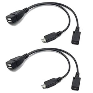2 Pack OTG Cable Replacement for Fire Stick 4K, Amazon Fire TV, Compatible with Samsung Galaxy LG Android Phone Tablet Micro USB Host with Micro USB Power