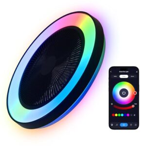20″ LED Ceiling Fans with Lights Alexa/Tuya APP/Remote Control, Low Profile Smart RGB Ceiling Fans with Dimmable Lights, Flush Mount Enclosed Ceiling Fans for Bedroom, Kids Room Black