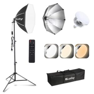 20″ Softbox Lighting Kit, 3000K-6500K 85W LED Bulbs, Remote, 63″ Tripod, Professional Softbox Photography Lighting Kit for Studio, Portrait, Video Recording