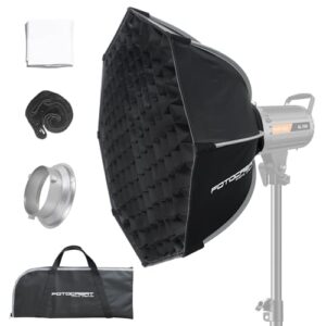24”/60CM Folding Quick Set-up Octagon Softbox with Bowens Mount,Honeycomb Grid,Diffuser and Carrying Bag for Studio Photo Flash Speedlight,Video Light,Compatible with Camera Flash Lights