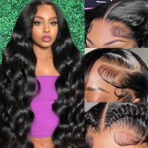 28 Inch 13×6 Body Wave Lace Front Wigs Pre Plucked HD Transparent Lace Frontal Wig Glueless 100% Virgin Human Hair with Baby Hair for Women
