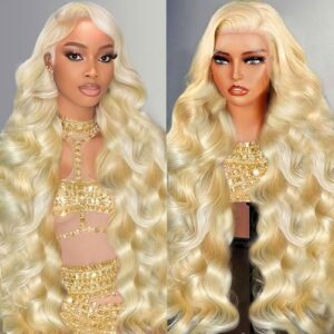 28 Inch 613 13×6 Lace Front Wig Human Hair 220 Density Blonde Body Wave HD Lace Front Wigs Human Hair Pre Plucked Blonde Wig Human Hair 613 HD Lace Frontal Wig for Women