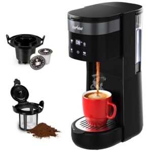 3-in-1 Single Serve Coffee Machine,Brewer for K-Cup Pods, Ground Coffee, and Teas, 30oz Removable Water Reservoir, Brew Sizes 8 to 14oz, 2 Cup Trays, Self-Cleaning Function – Black