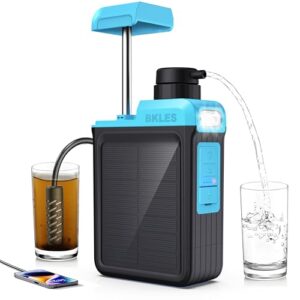 3-in-1 Solar Electric Water Filter with Hand Pump – Camping Water Filtration System Survival, Portable Water Purifier with Emergency Light, Survival Kit for Hiking Travel Backpacking Hunting