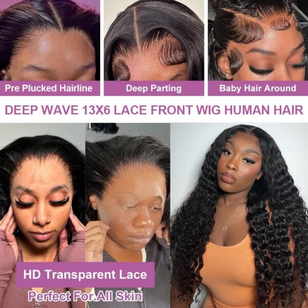 32 Inch 13x6 Deep Wave Lace Front Wigs Human Hair HD Lace Front Wigs Human Hair Pre Plucked with Baby Hair 200 Density Glueless 13x6 Deep Curly Frontal Wigs Human Hair for Women - Image 3