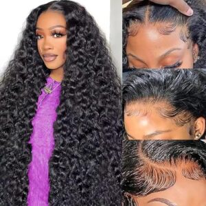 32 Inch 13×6 Deep Wave Lace Front Wigs Human Hair HD Lace Front Wigs Human Hair Pre Plucked with Baby Hair 200 Density Glueless 13×6 Deep Curly Frontal Wigs Human Hair for Women