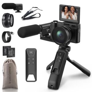 4K Vlogging Camera with Creator Kits 5K Digital Camera for Photography 64MP Video Camera with Flip Screen, Microphone, Powerbank Tripod, Wide-Angle & Macro Lens, Remote Control, Batteries