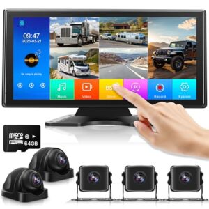 5 Channels RV Backup Camera System, 10.36″ IPS Touchscreen for RV/Truck/Trailer, 5 Rear/Side View 1080P HD Cameras with DVR Recording Playback Music Video Player IP69 Waterproof Blind Spot Detection