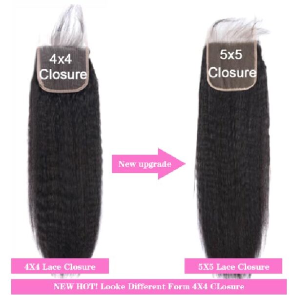 5x5 HD Lace Closure Kinky Straight Human Hair Yaki Straight 12A Brazilian Virgin Remy Frontal With Bundles 100% Human Hair 14 Inch - Image 3