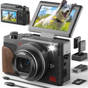 64MP 5K Digital Camera for Photography & YouTube Vlogging – 18X Zoom UHD Autofocus Video Camera with 3″ 180° Flip Screen, 32GB SD Card & 2 Batteries – Compact Travel (Black)