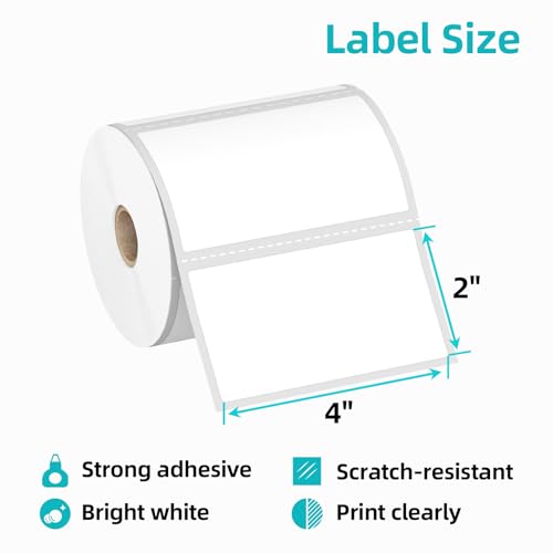 (9,000 Labels/12 Rolls) Zebra Labels 4x2 Direct Thermal Labels -750/Roll - Perforated Stickers for Barcode Addresst, Compatible with Zebra & Rollo Desktop Printer.etiquetas térmicas directas - Image 4