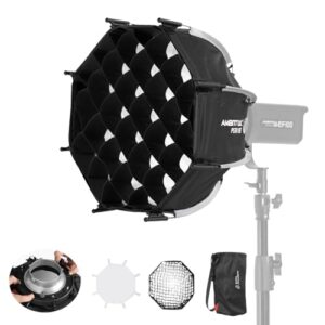 AMBITFUL 11.8″/30cm Mini Softbox Quick Release & Fold Soft Box Bowens Mount with Speedlight Bracket,Compatible with COB LED Video Light with Diffusers/Honeycomb Grid/Bag (PS 30 SE)