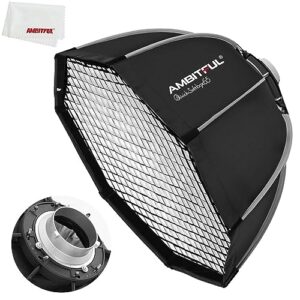 AMBITFUL Bowens Mount Softbox Quick Installation Softbox + Honeycomb Grid for Studio Strobe Outdoor Photography (25.6” / 65cm Octagon)