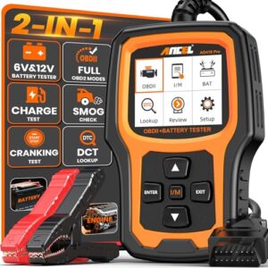 ANCEL AD410 PRO OBD2 Scanner and Battery Tester,2-in-1 Car Diagnostic Tool,Check Engine Light,EVAP Test,Live Data,6V/12V Battery Analyzer with Cranking & Charging System Test for Car Motorcycle