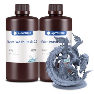 ANYCUBIC Water Washable Resin 2.0 Bundle, 3D Printer Resin with Low Viscosity and Fast Printing, 405nm High Precision 3D Resin, 8K Capable LCD DLP 3D Printing (Grey+Grey, 2kg)