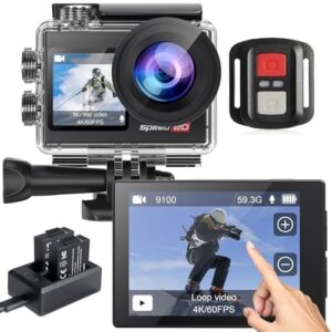 Action Camera 4K60FPS 20MP with Touch Screen EIS Remote Control 131 FT Underwater Camera 5X Zoom Support Video&Photo Editing External Microphone Vlog Camera