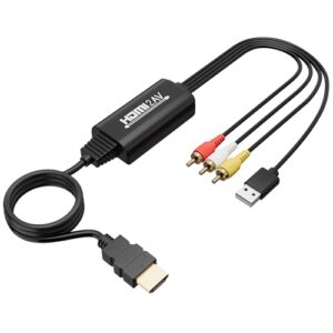 Adoreen Unidirectional HDMI to RCA Converter Cable 10 Ft, 1080P HDMI to 3 RCA Composite CVBS AV Audio Video Adapter with USB Power Supports PAL/NTSC for Old TV Apple Android Box, Roku, PC, DVD
