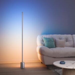 Ailofy Corner Floor Lamp, 1500lm RGBW Corner Lamp Work with Alexa & Google Assistant, 16 Million DIY Colors, Sync with Music, App Control, Modern LED Floor Lamp for Living Room & Bedroom, Silver Grey