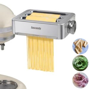 All Metal Pasta Maker Attachment for KitchenAid, 3 In 1 Pasta Attachment for Kitchen Aid Stand Mixer, 8 Gears Adjustable Pasta Roller Attachment for Fettuccine Linguine Pasta Sheets.
