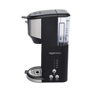 Amazon Basics Single Serve Coffee Maker K-Cup, 14 Oz, Black & Stainless Steel Machine, 5.98″D x 9.44″W x 14.17″H