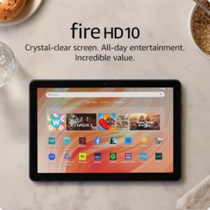 Amazon Fire HD 10 tablet (newest model) built for relaxation, 10.1″ vibrant Full HD screen, octa-core processor, 3 GB RAM, 64 GB, Black