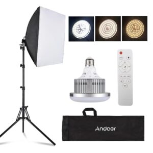 Andoer Softbox Photography Lighting Kit 16” x 16”,85W Studio Lights for Photography and Live with 3000K-7500K Bi-Color LED Light, 40x40cm Soft Box,1.7m Light Stand,Remote Control,and Carry Bag
