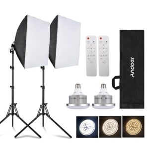 Andoer Softbox Photography Lighting Kit 16” x 16”,Studio Lights with 85W Bi-Color LED Light * 2 + 40x40cm Softbox * 2 + 1.7m Light Stand * 2- Ideal for Portraits, Product Photos, and Live Video