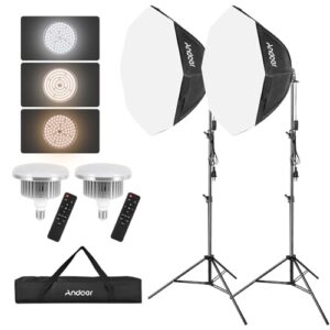 Andoer Softbox Photography Lighting Kit, 30″X30″ Professional Photography Lighting with 85W 5700K LED Bulbs, Octagon Continuous Studio Lighting Kit for Portraits Shooting YouTube Video Recording