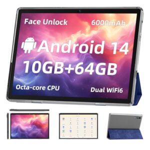 Android 14 Tablet,10 inch Tablets, Octa Core Processor, 10GB+64GB+512GB Expansion, 1280×800 HD IPS Display Screen, Wi-Fi6, Dual Camera, 6000mAh Battery Tablet PC,Support Widevine L1 Google Kids Space