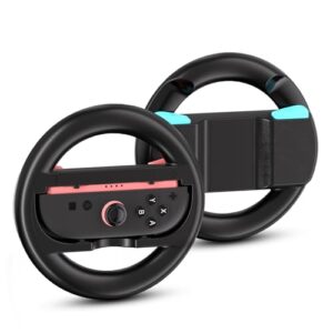 Aukuoy Switch 2 Steering Wheel for Mario Kart 9 Steering Wheel Controllers for Nintendo Switch 2 Joy-Con Attachment Accessories for Mario Kart – 1 Pair Black