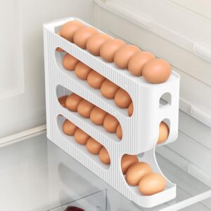 Automatic Rolling Down Egg Holder, 1 Pack Egg Organizer Storage for Refrigerator, Space Saving Container, Dispenser for Fridge – Only for “LARGE” Sized Eggs (Egg Roller Hold 28 Count)