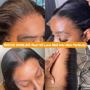 BEEOS Body Wave 5×5 SKINLIKE Real HD Lace Closure Only, 0.10mm Ultra-Thin Invisible HD Pre-Plucked Bleached Knots Natural Hairline Virgin Human Hair 16 Inch