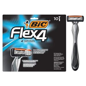 BIC Flex 4 Sensitive Disposable Razors For Men, For a Smooth, Ultra-Close and Comfortable Summer Shave, 10 Piece Disposable Razor Set