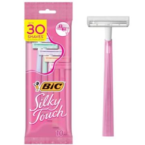 BIC Silky Touch Women’s Disposable 2 Blade Razors, Pretty Pastel Handles and Slim Head Design, 10-Pack