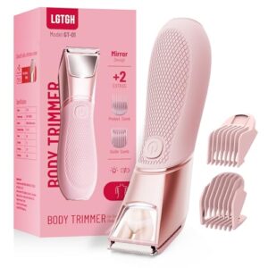 Bikini Trimmer for Women: Mirror Electric Shaver for Body Hair with LED Light, IPX7 Waterproof Portable Facial Razor with Ceramic Blade,Rechargeable Body Groomer for Leg,Arm,Underarm – Deep Pink