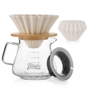 Bincoo 400ML Pour Over Coffee Maker Set with Filter Paper,Ceramic Pour Over Coffee Dripper 1-2 Cups-Professional Coffee Brewing Pot for Home Office(White)