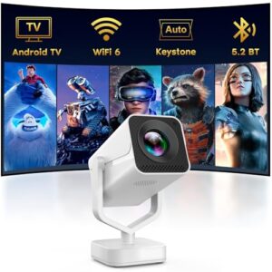【Built in Apps】Mini Smart Projector with WiFi and Bluetooth, 270° Adjustable Movie Projector, 1080P Support Portable Projector for Phone, Android System, Electric Focus, Auto Keystone, 50% Zoom