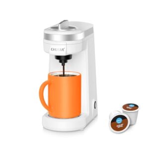 CHULUX Compact Single Serve Coffee Maker for K Pods, 12 Oz Portable One Button Brewing Coffee Machine, White