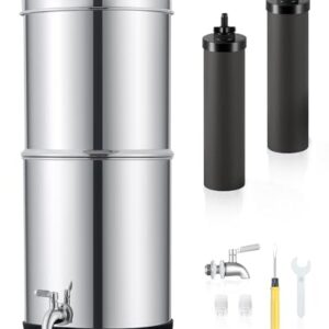 CO-Z Gravity-Fed Water Filter System, 2.25 Gallons Countertop Water Filtration System, 304 Stainless Steel Gravity Water Purifier with 2 Carbon Filters & Water Spigot, NSF/ANSI 42 Certification
