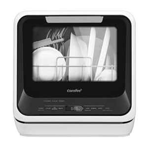 COMFEE’ Portable Mini Dishwasher Countertop with 5L Built-in Water Tank for Apartments& RVs, No Hookup Needed, 6 Programs, 360° Dual Spray, 162℉ High-Temp& Air-Dry Function