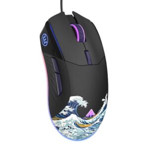 COSTOM Womier G705 USB Wired Gaming Mouse for PC Computer Windows Mac Laptop, Lightweight Silent RGB Backlit Mouse with Adjustable 12000DPI/7 Programmable Side Buttons,Black Kanagawa Theme