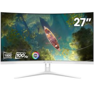 CRUA 27″ Curved White Monitor, Full HD(1920x1080P) VA Panel 1800R 100HZ 120% sRGB Professional Computer Monitors, 3Sides Frameless, Flicker-Less,Blue Light Filter, for Office & Gaming.(VGA, HDMI)
