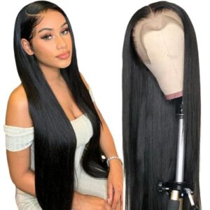 CUTE BEIN 13×6 30 Inch Lace Front Wigs, Real 100% Human Hair Wig, 180 Density Straight HD Transparent Lace Frontal Wigs Human Hair Pre Plucked, Glueless Wigs with Baby Hair Natural Color