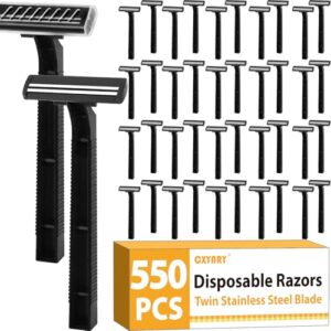 CXYARY 550 Pcs Twin Blade Disposable Razors With Clear Safety Cap, Shaving Razors Bulk for Men &Women, Stainless Steel Blade, Multipurpose Portable Shave Razor for Bathing Hotel Travel, Black